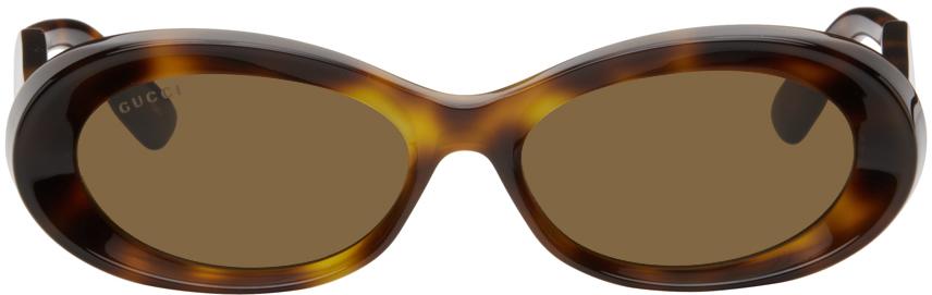 Gucci レディース ブラック トータスシェル オーバルサングラス サングラス