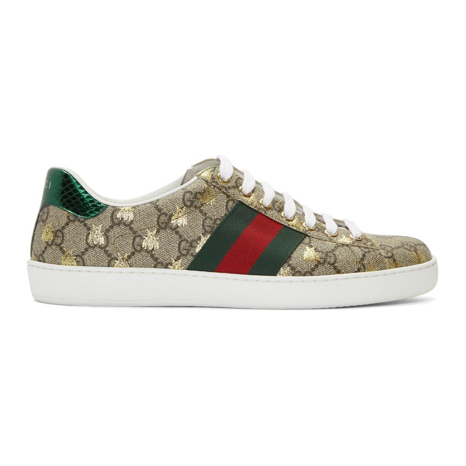 Gucci Canvas Beige And Brown GG Supreme Bees Ace Sneakers in Natural ...