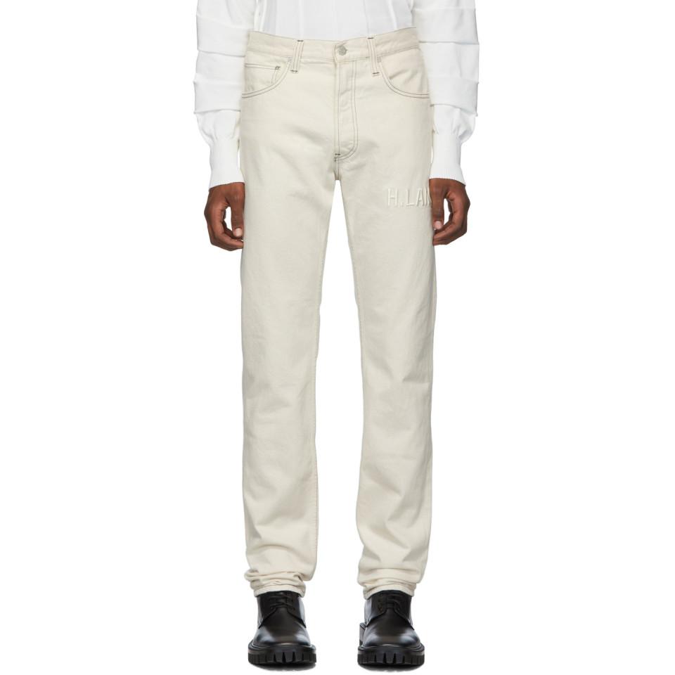 Helmut Lang Off-white Embroidered Masc Hi Straight Jeans for Men