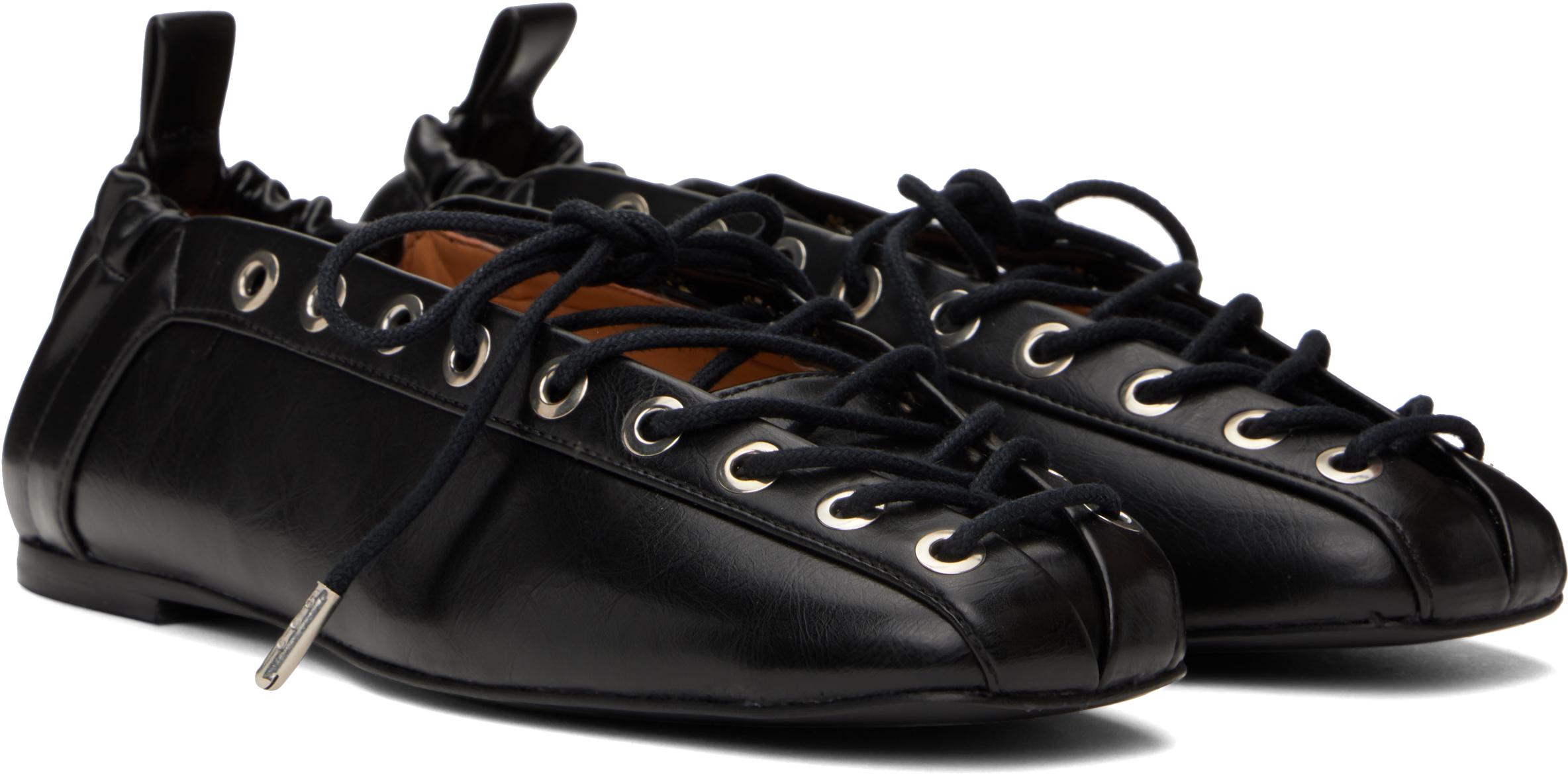 Ganni ブラック Oleatex シューレース バレエシューズ ブラック