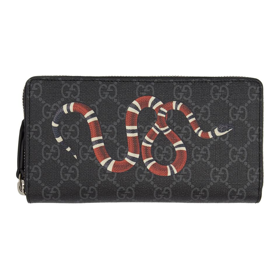 Gucci Kingsnake Print GG Supreme Wallet - Black - Wallets