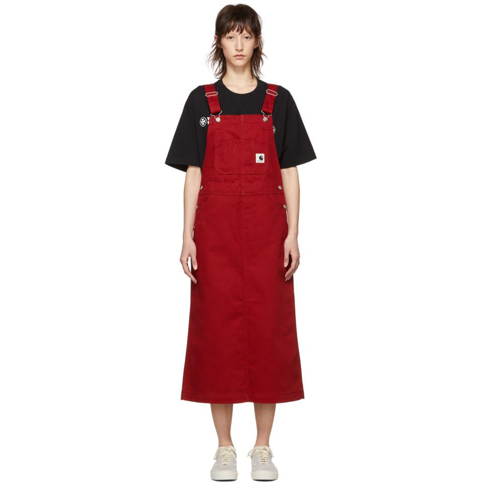 Carhartt WIP Denim Red Bib Long Skirt Dress | Lyst