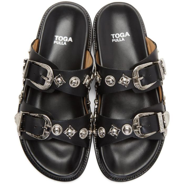 Toga Leather Black Charms & Buckle Slides | Lyst