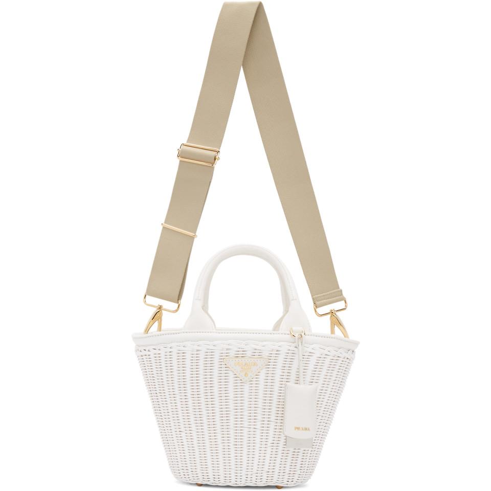 Prada white top wicker bag