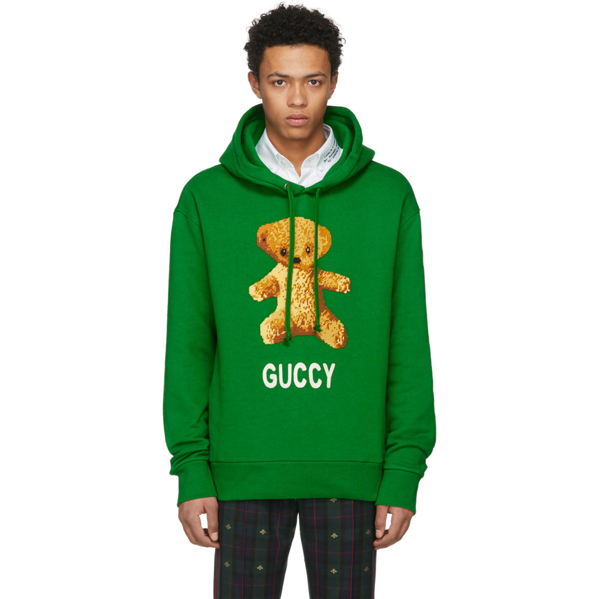 gucci teddy bear hoodie green