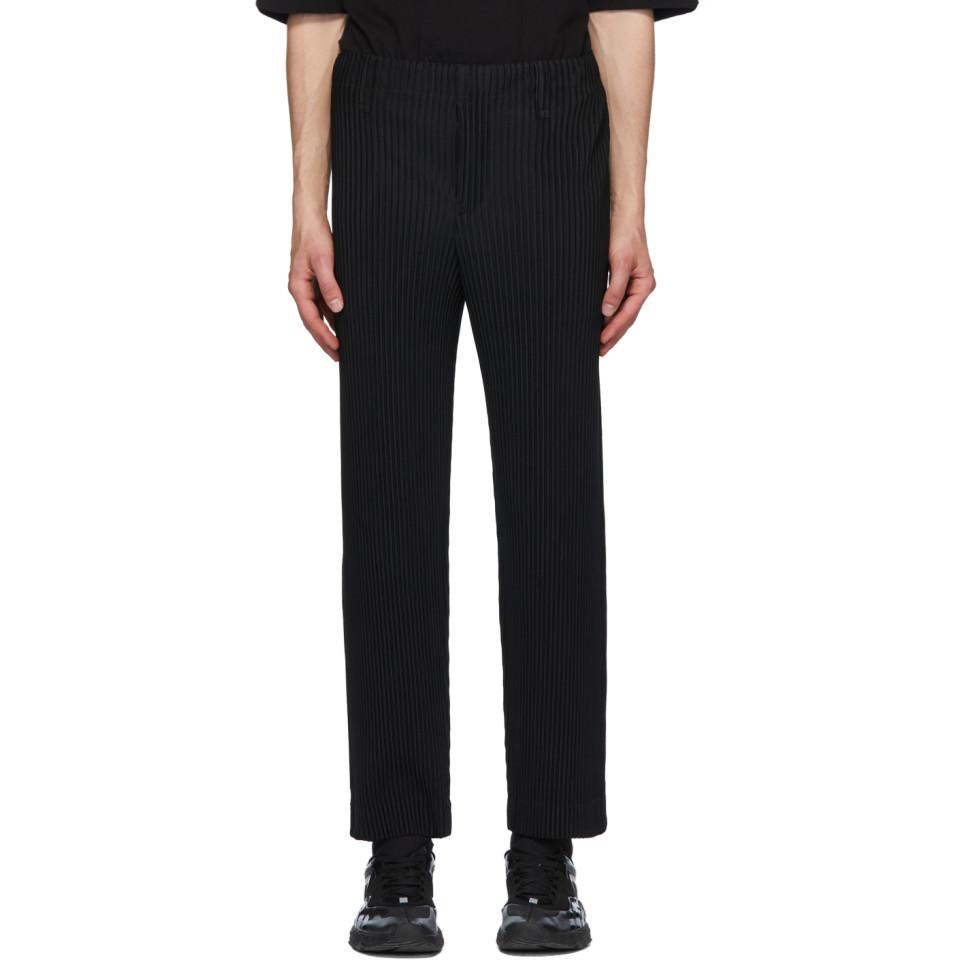 Homme Plissé Issey Miyake Black Pleated Straight Trousers for Men - Lyst