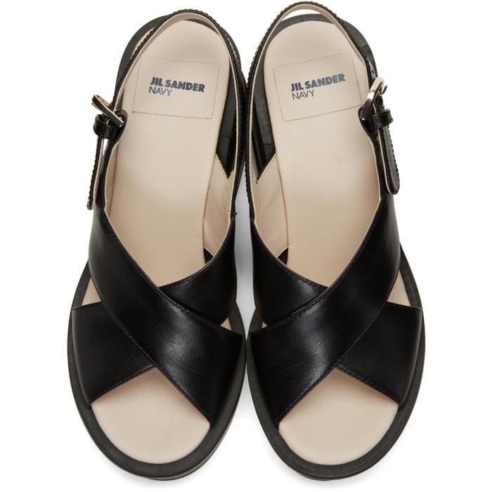 Jil Sander Navy Leather Black Chunky Criss-cross Sandals | Lyst