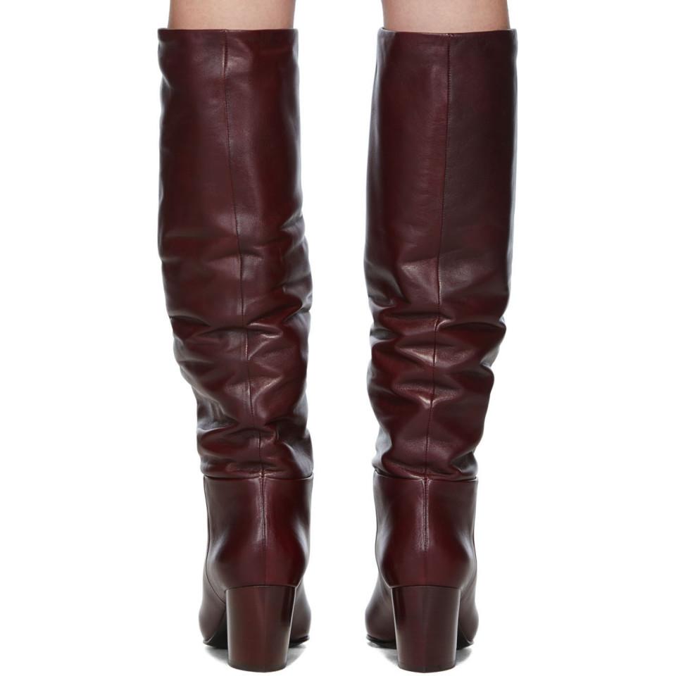 burgundy tall leather boots