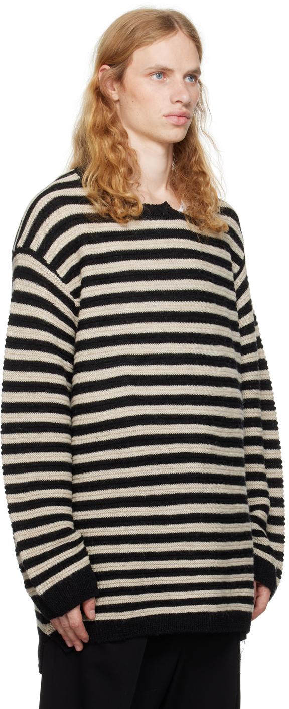 Yohji Yamamoto メンズ ブラック &ホワイト ボーダー セーター Yohji Yamamoto メンズ ブラック &ホワイト ボーダー セーター