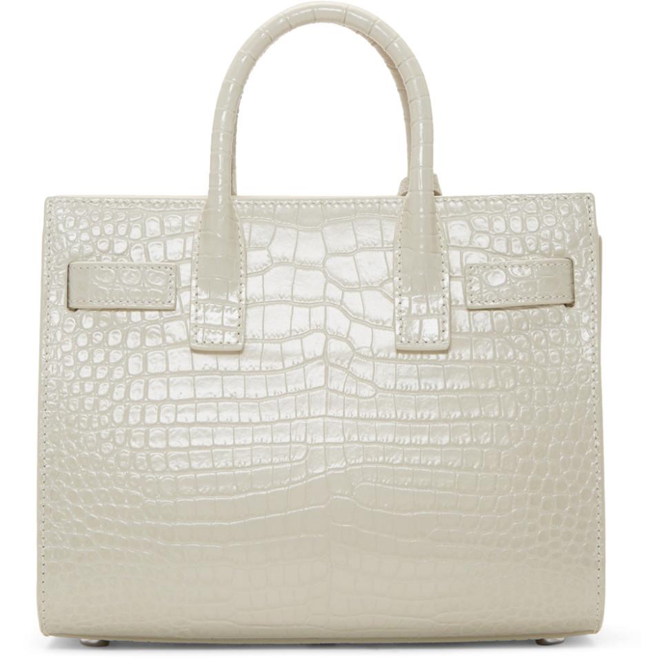 Saint Laurent White Croc Nano Sac De Jour Tote