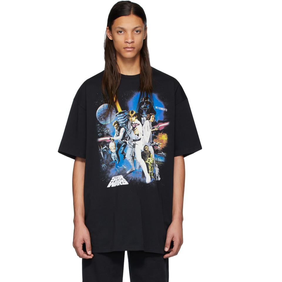 Vetements Cotton Black Star Wars Edition Movie Poster T-shirt for 