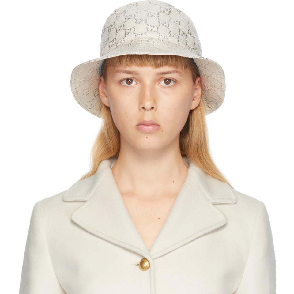 Gucci Canvas White Lame GG Bucket Hat Lyst