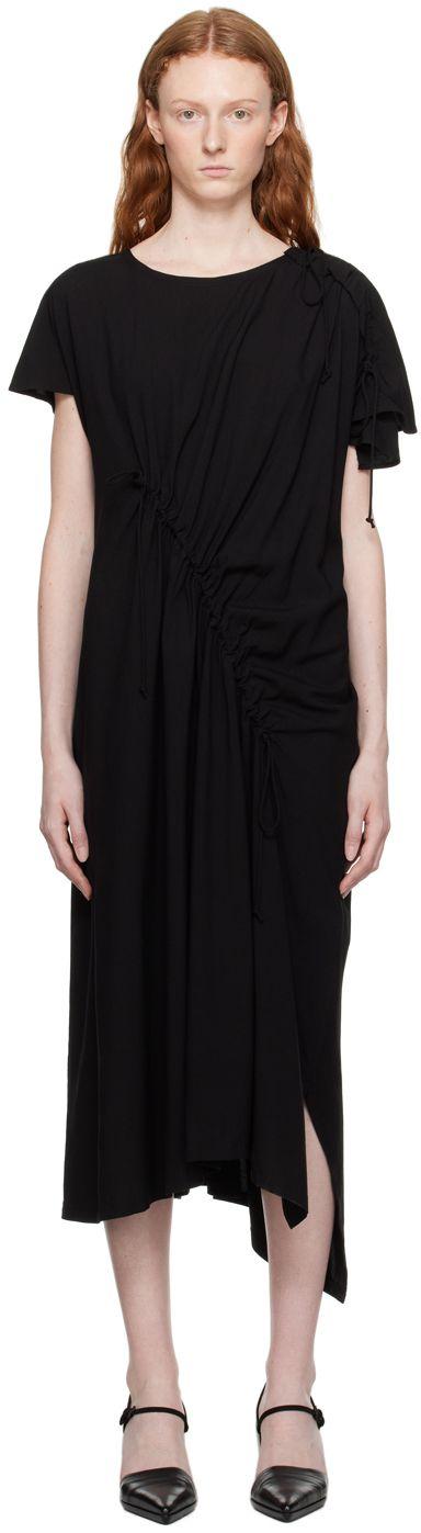 Y's Yohji Yamamoto Y's Black Shirring Midi Dress | Lyst