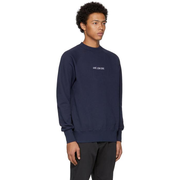 Aimé Leon Dore Navy Crewneck Logo Sweatshirt in Blue for Men | Lyst