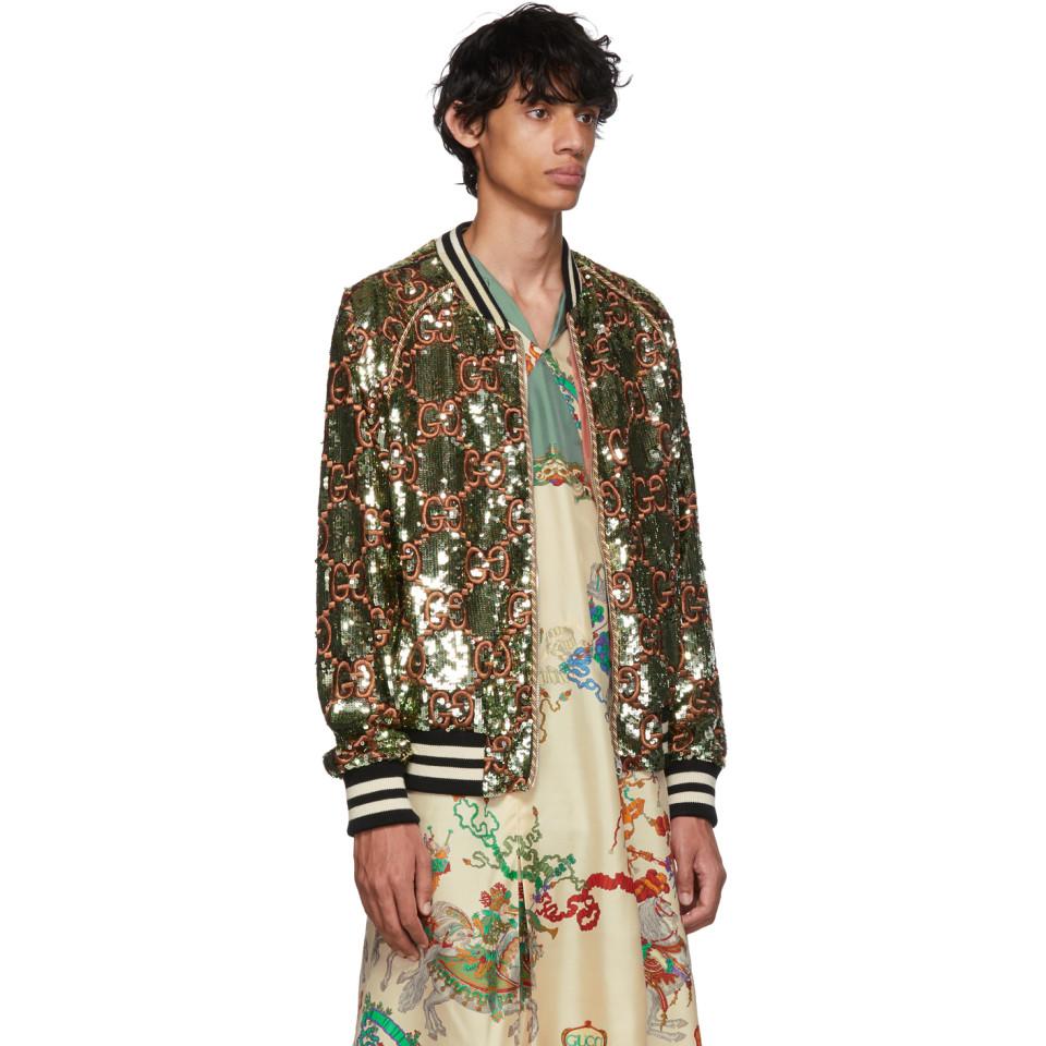 Gucci Green GG Sequin Bomber Jacket in Green for Men - Lyst