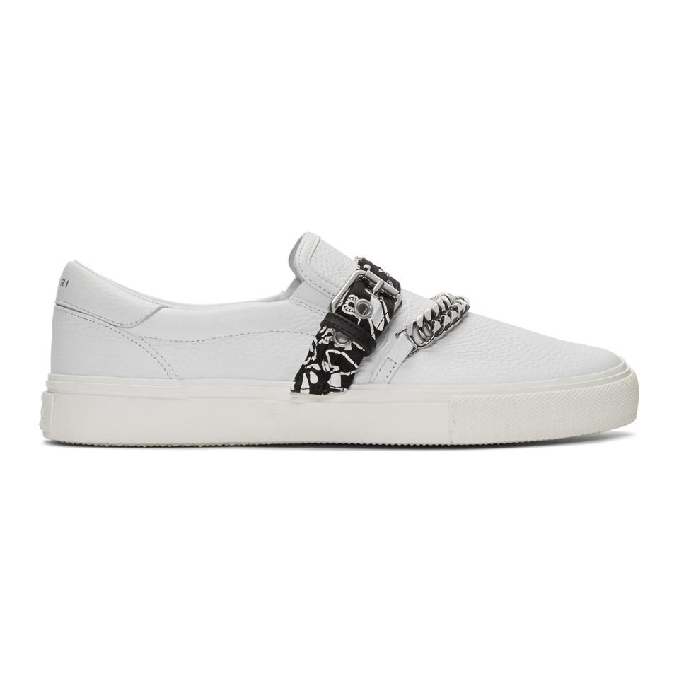 Amiri Leather White Bandana Buckle Slip 