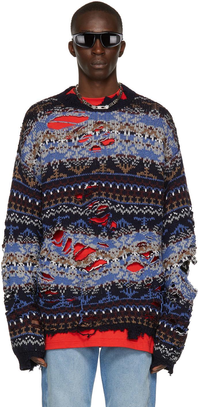 Balenciaga ウール ネイビー フェアアイル Destroyed セーター カラー Balenciaga ウール ネイビー フェアアイル Destroyed セーター カラー