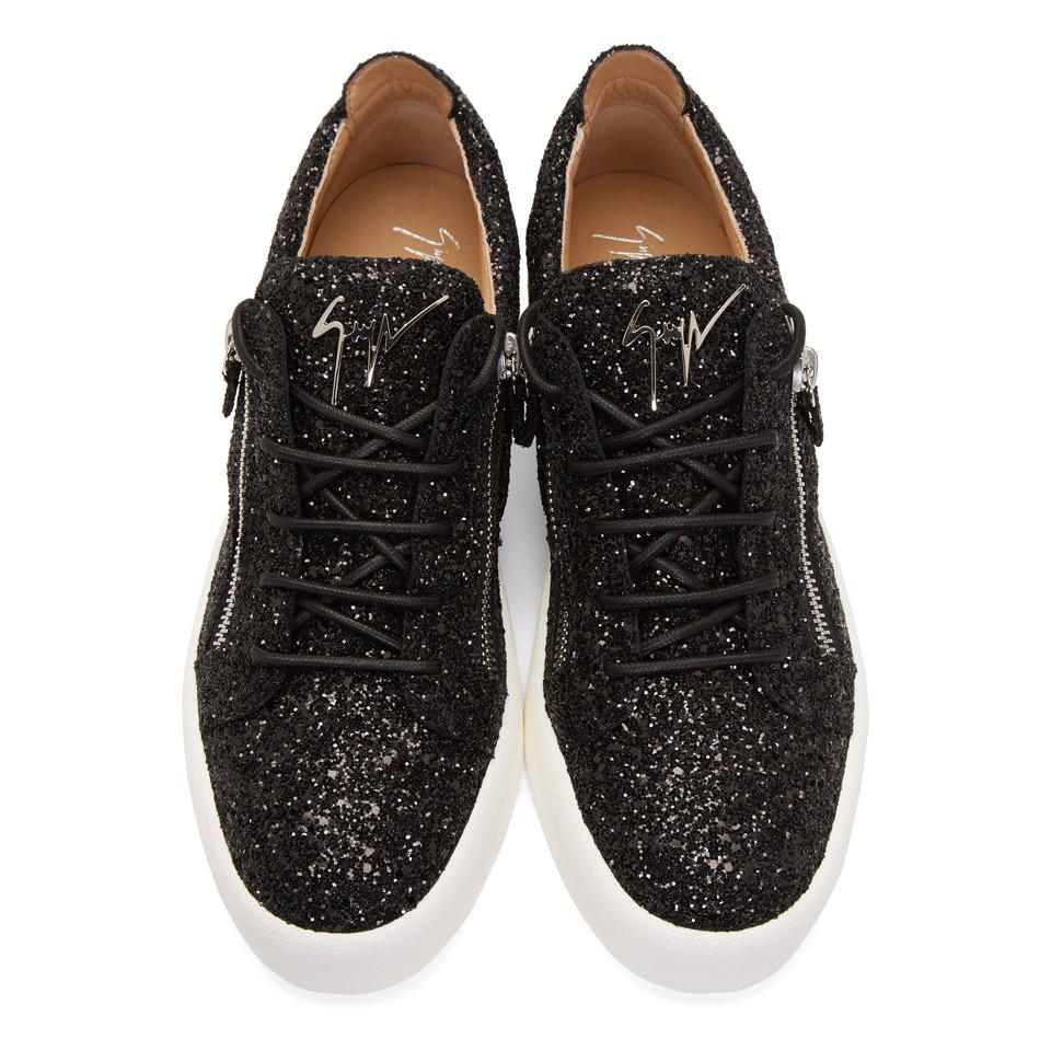 Giuseppe Zanotti Leather Black Glitter May London Frankie Sneakers for ...