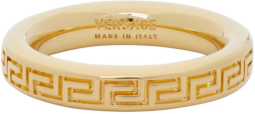 Versace Thin Engraved Greek Key Ring in Metallic - Lyst
