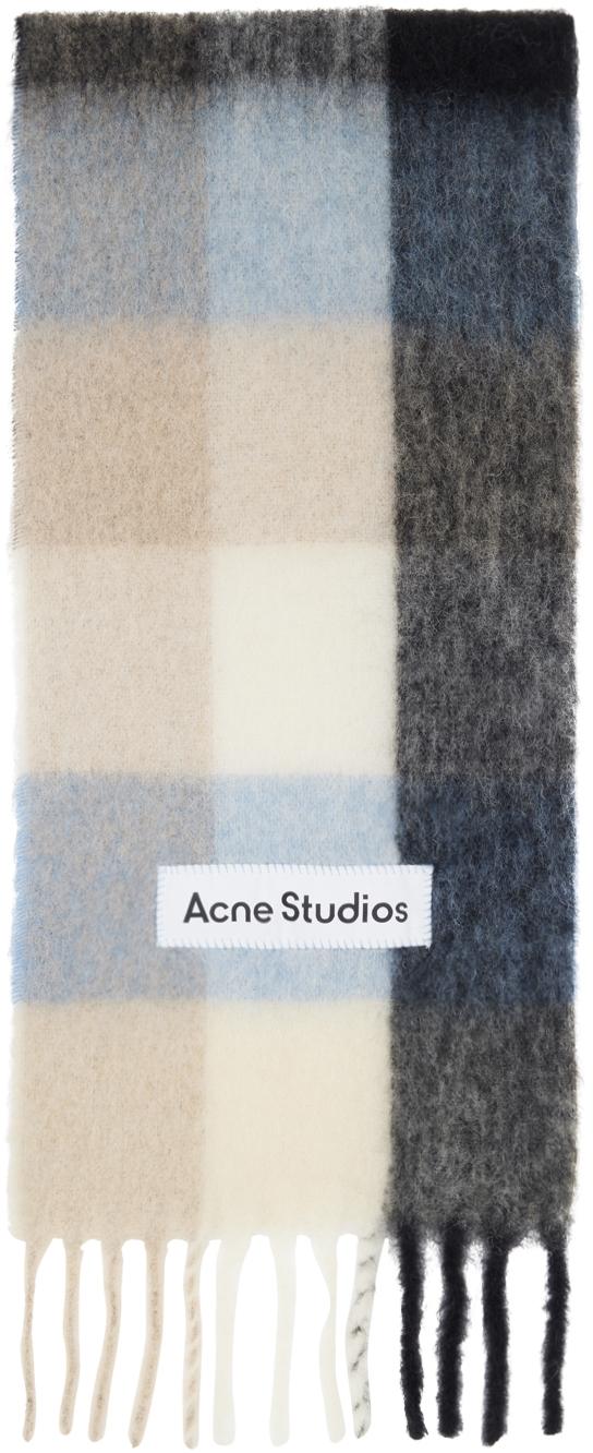 Acne Studios レディース ブルー& モヘア チェック マフラー スカーフ 