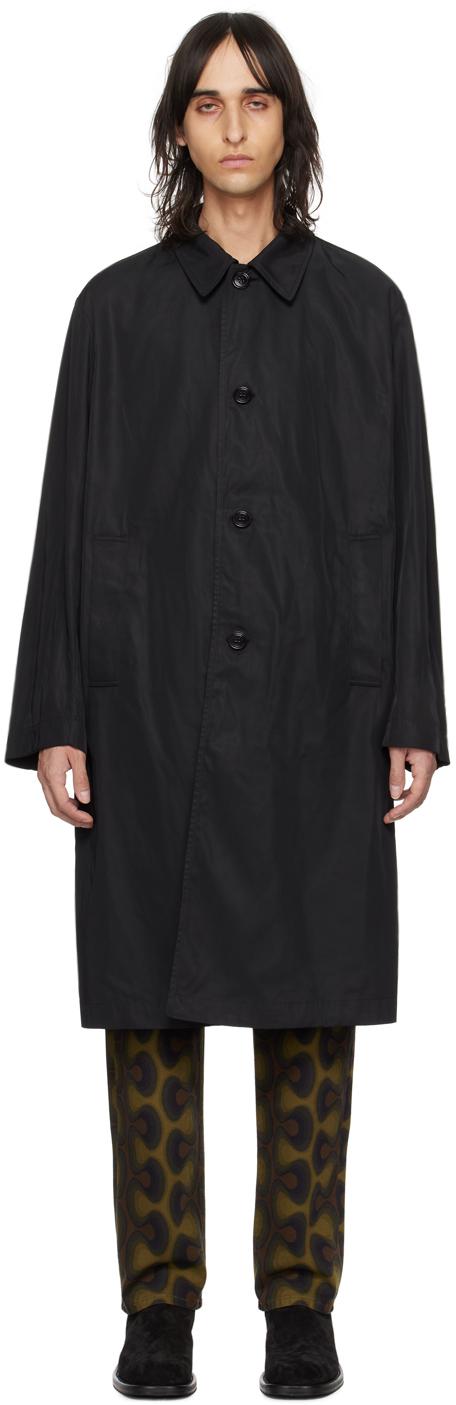 Dries Van Noten メンズ ブラック シングルブレスト コート コート