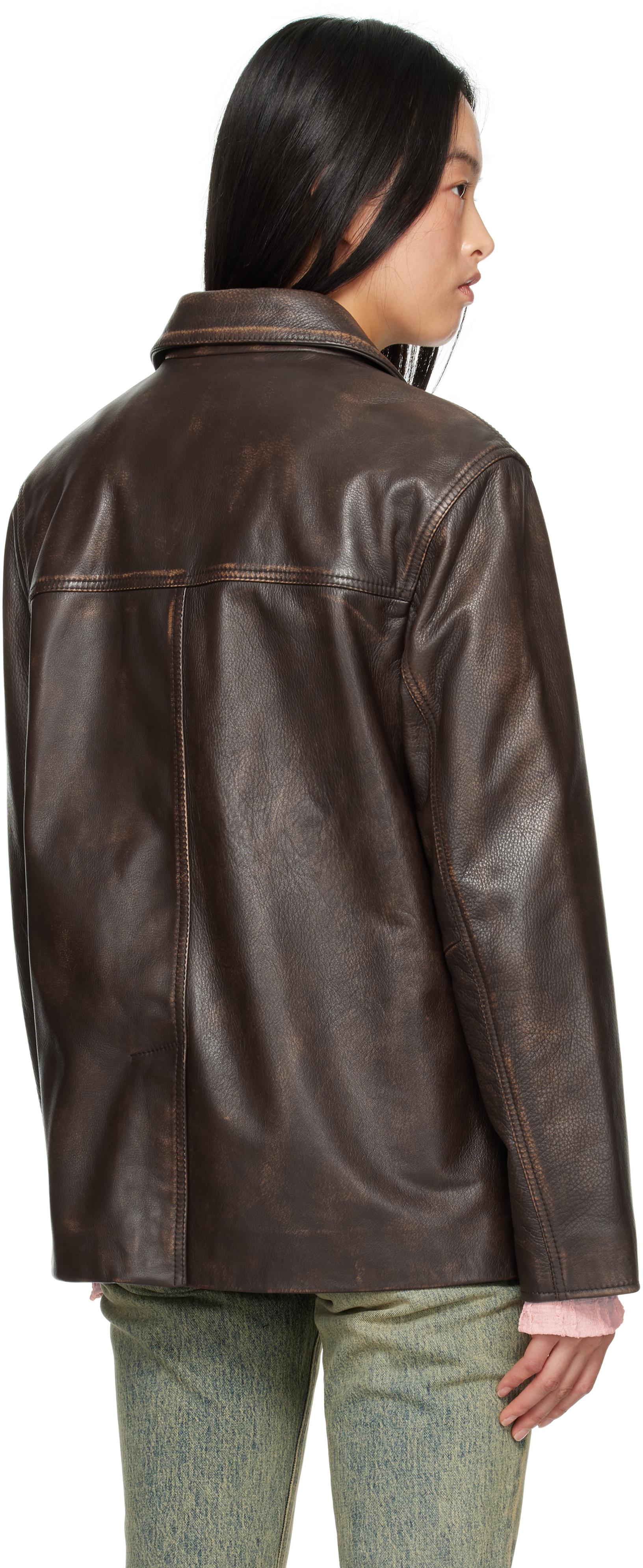 Guess leather jacket brown hot sale