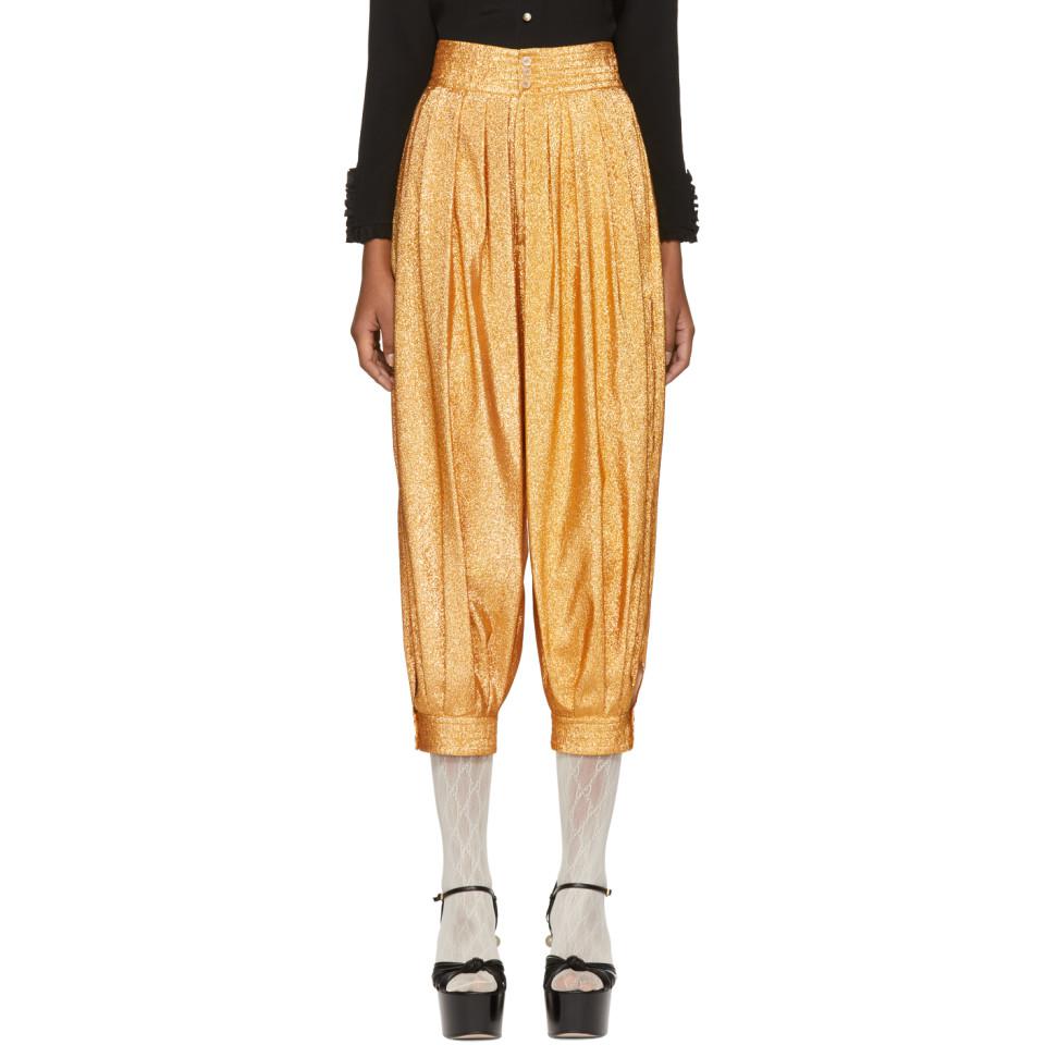 Gucci Synthetic Gold Lurex Crepe Bloomer Trousers in Metallic - Lyst