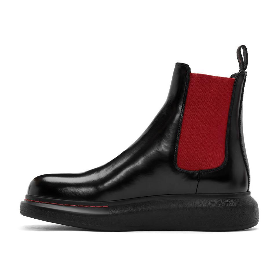 Alexander McQueen Leather Black And Red Hybrid Chelsea Boots - Lyst