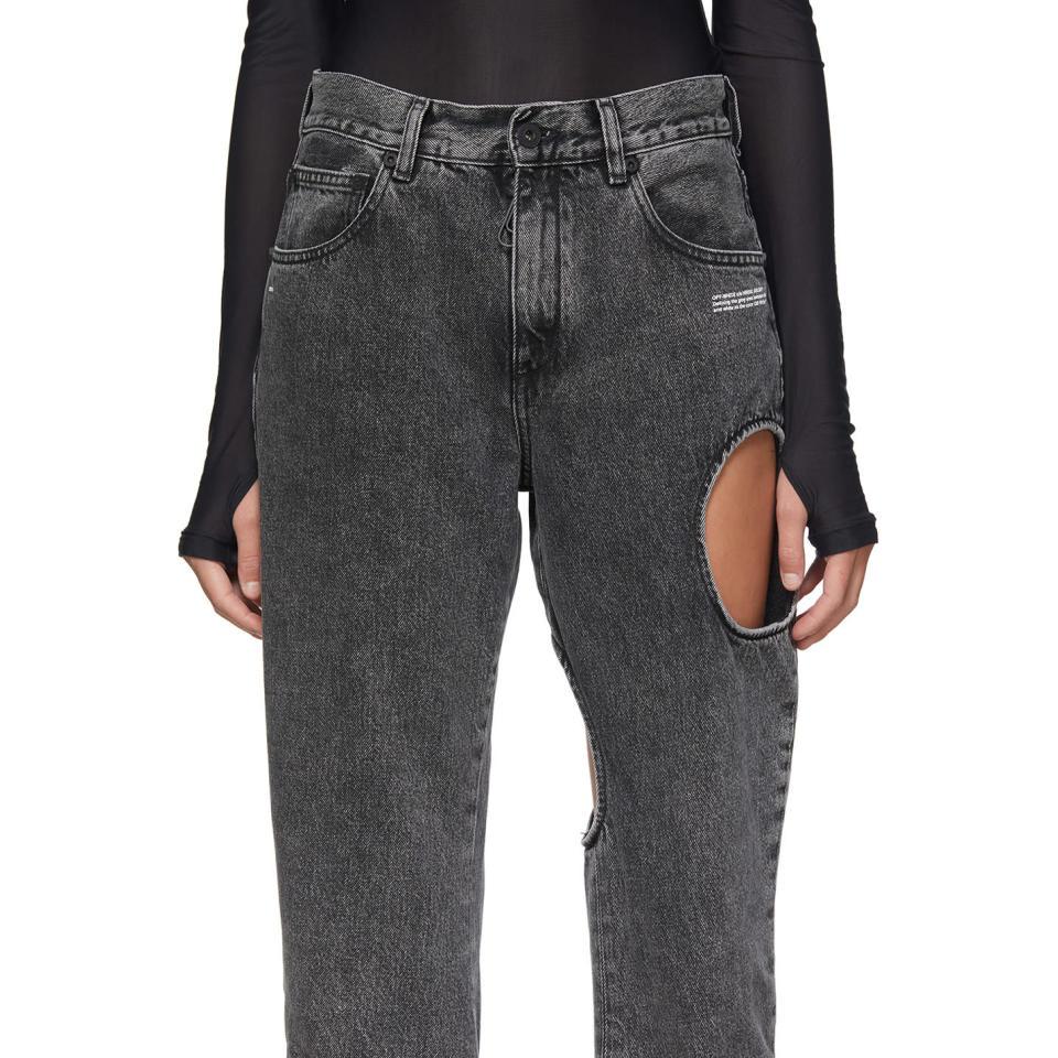 Off-White c/o Virgil Abloh Denim Grey Baggy Hole Jeans in Gray | Lyst