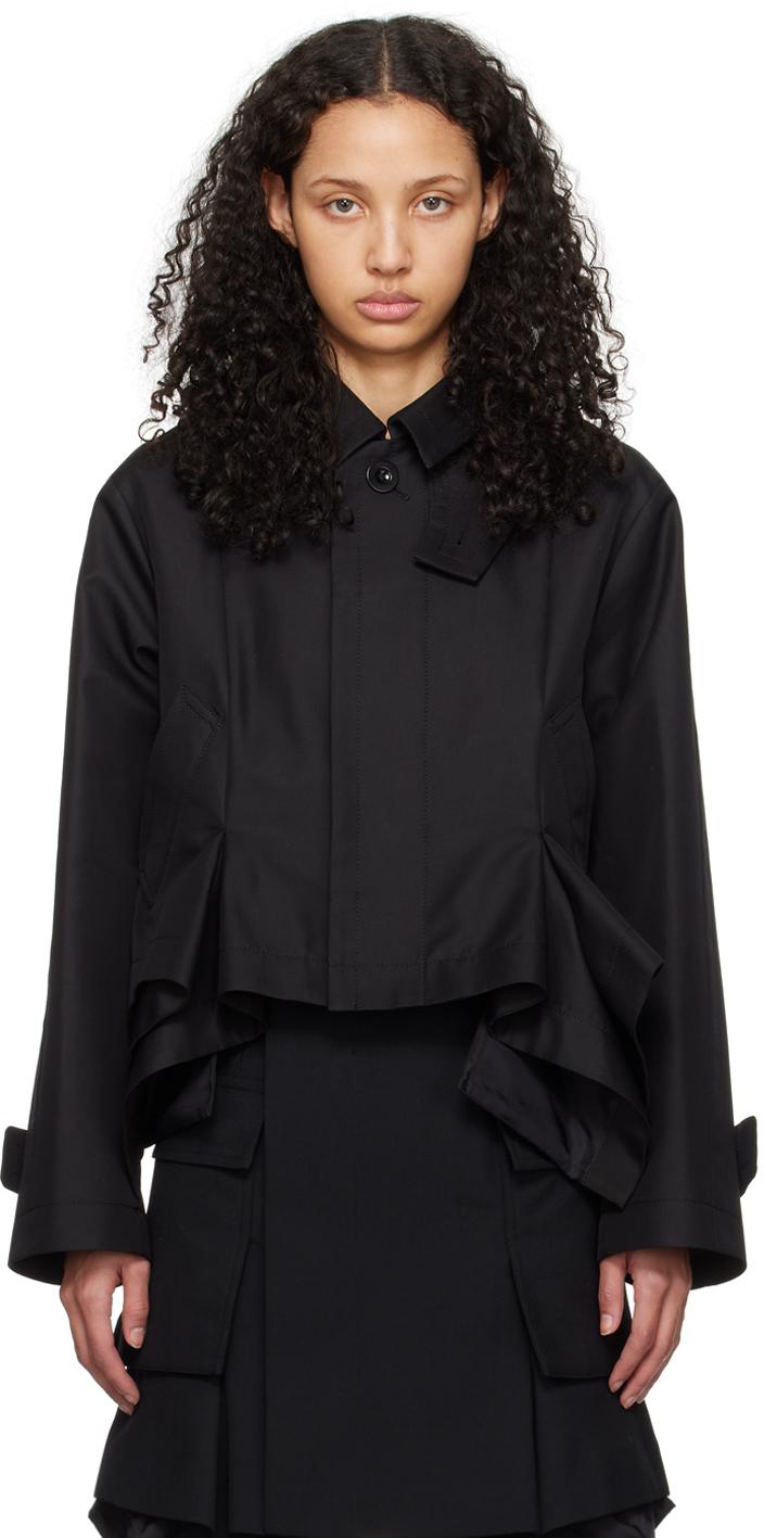 Sacai レディース ブラック スプレッドカラー ジャケット ジャケット