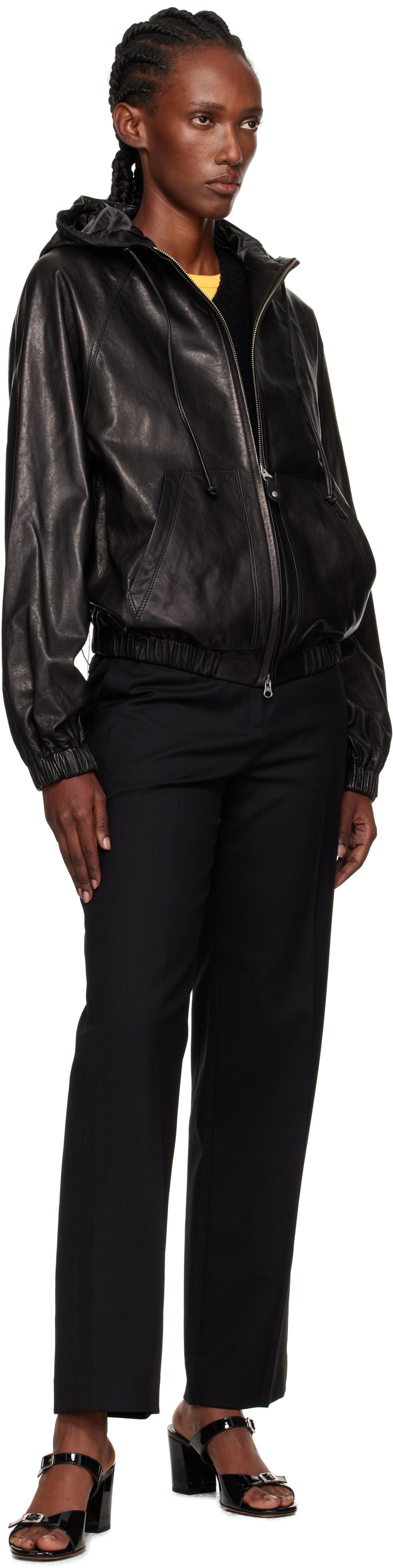 NOTHING WRITTEN Hooded Leather Blouson Jacket in Black | Lyst
