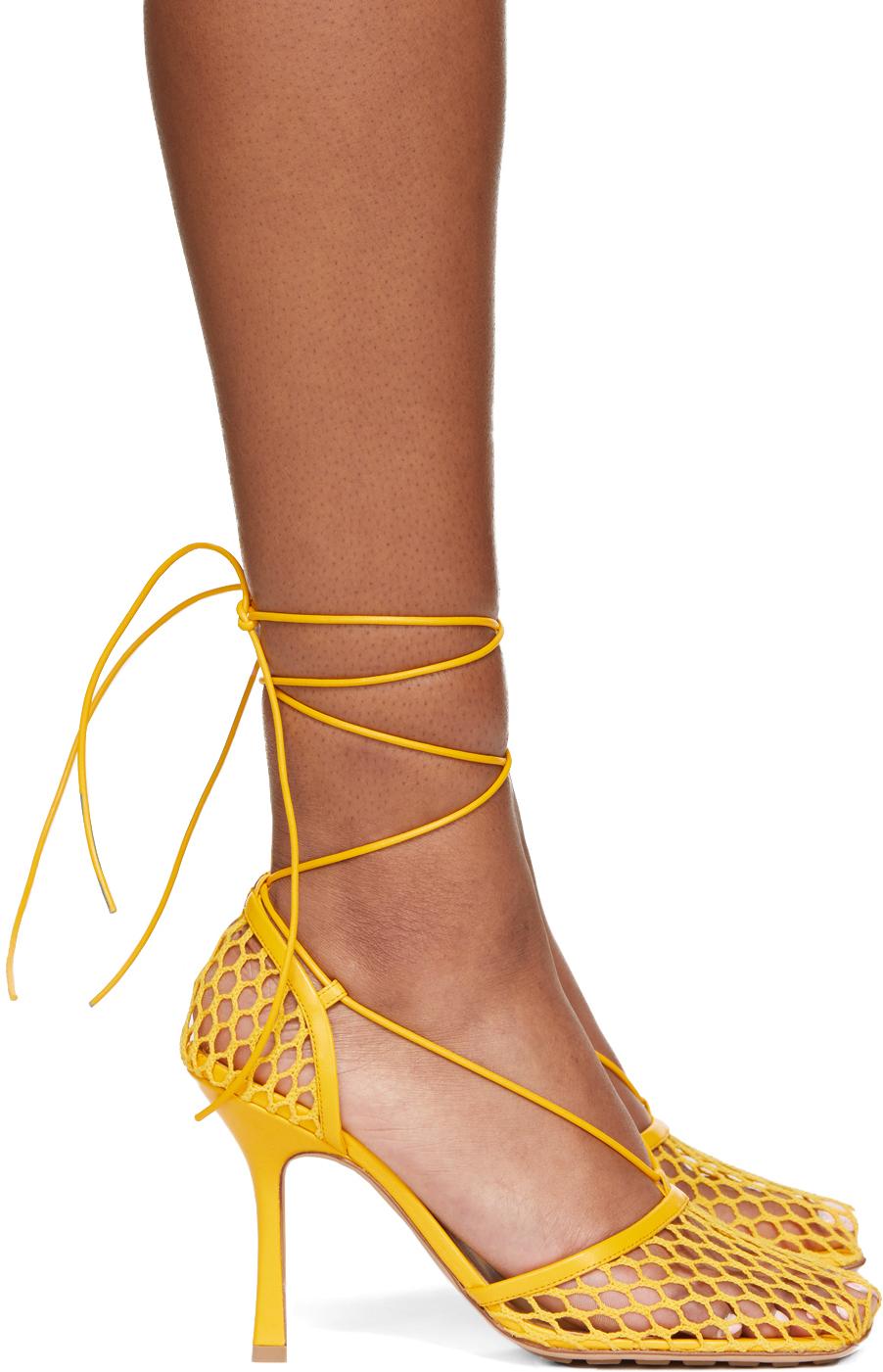Bottega Veneta Yellow Mesh Stretch Heels | Lyst