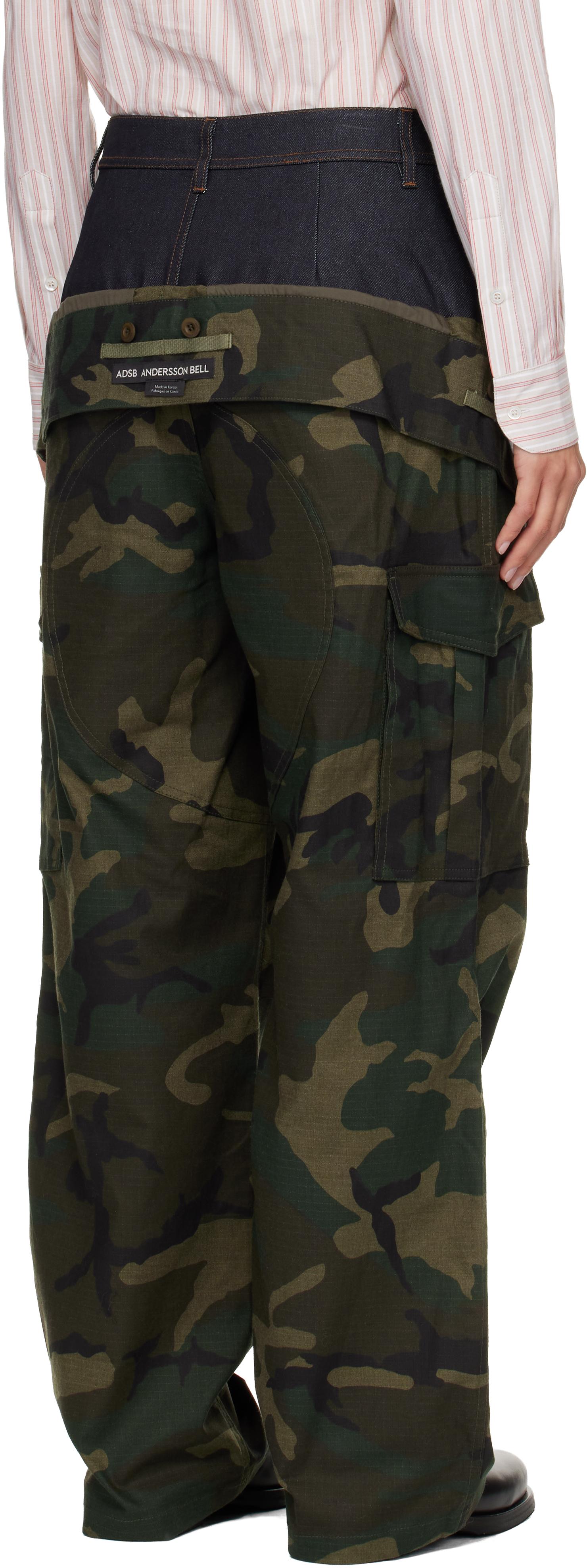ANDERSSON BELL Khaki Camouflage Double Waist Work Wide-Leg Cargo