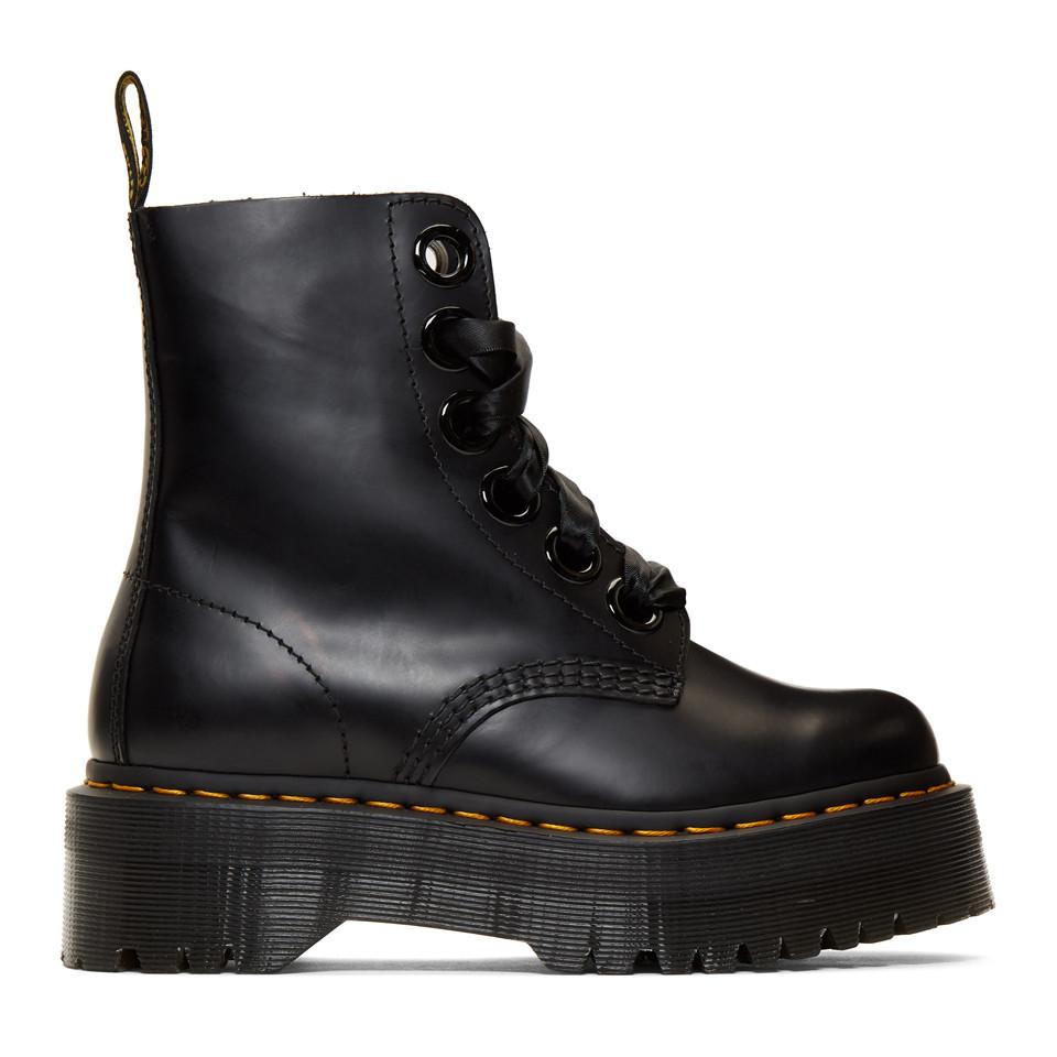 Dr. Martens Leather Black Ribbon Molly Boots - Lyst