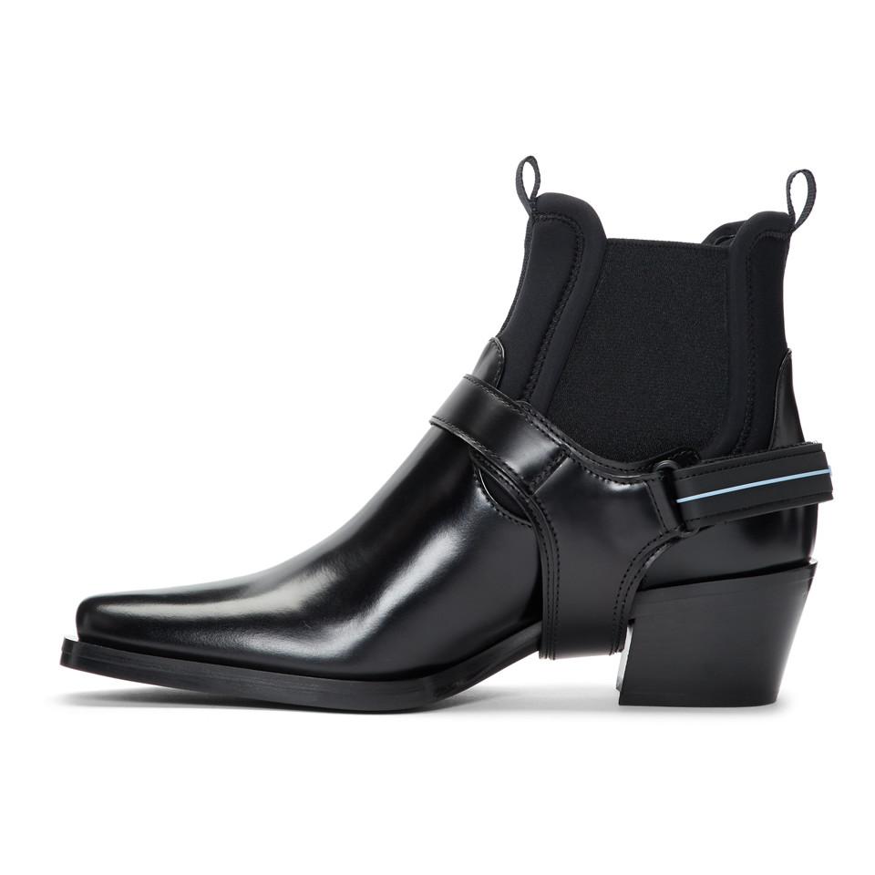 Prada Western Leather Ankle Boot in Black | Lyst