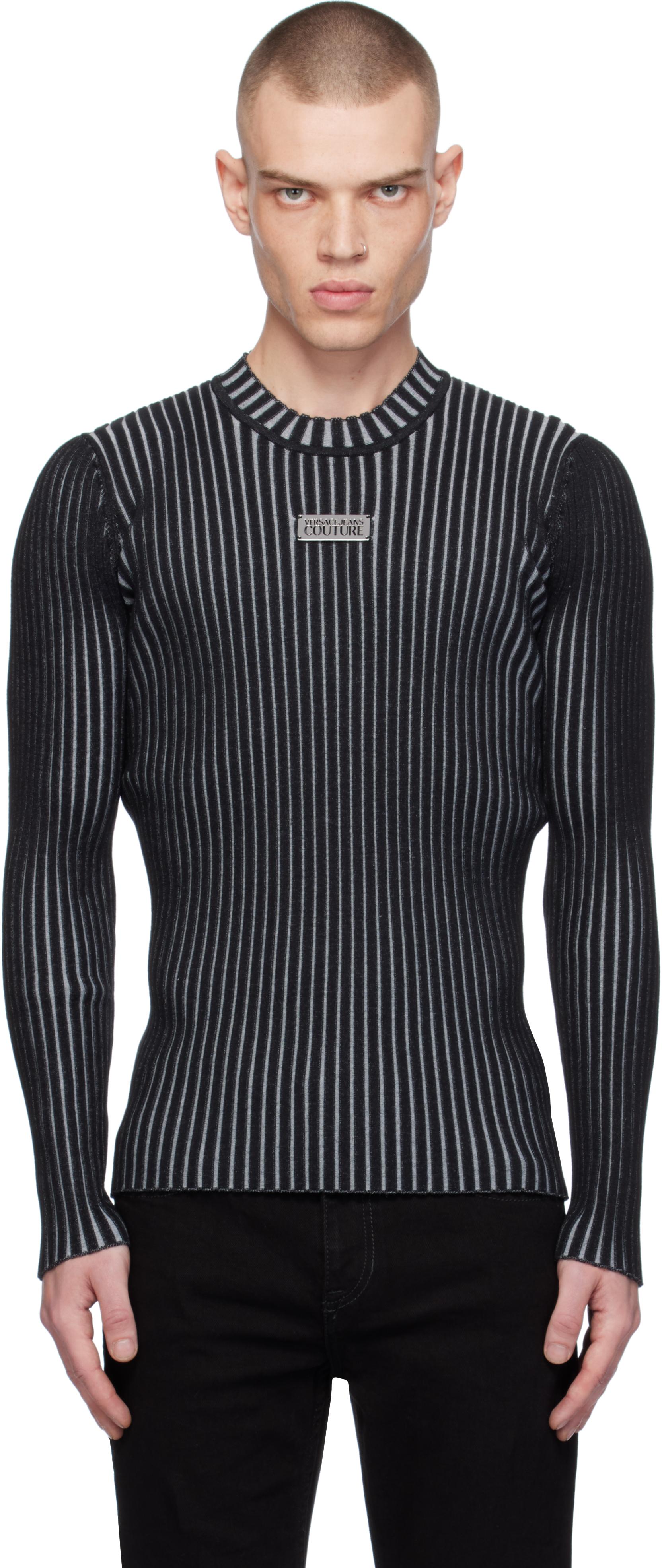 Versace Jeans Couture メンズ ブラック ロゴ スリムフィット リブ 