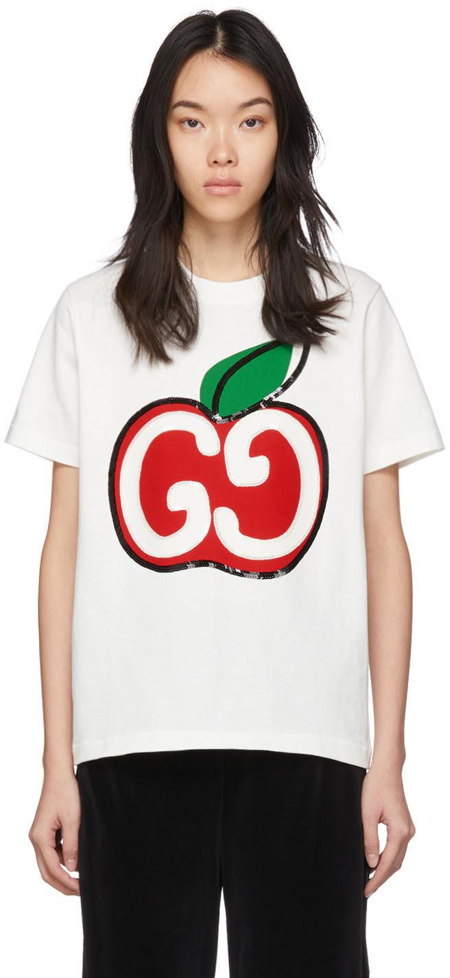 Gucci T-shirt With GG Apple Print in White | Lyst