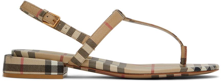 Burberry レディース ブラック ベージュ チェック Emily サンダル 