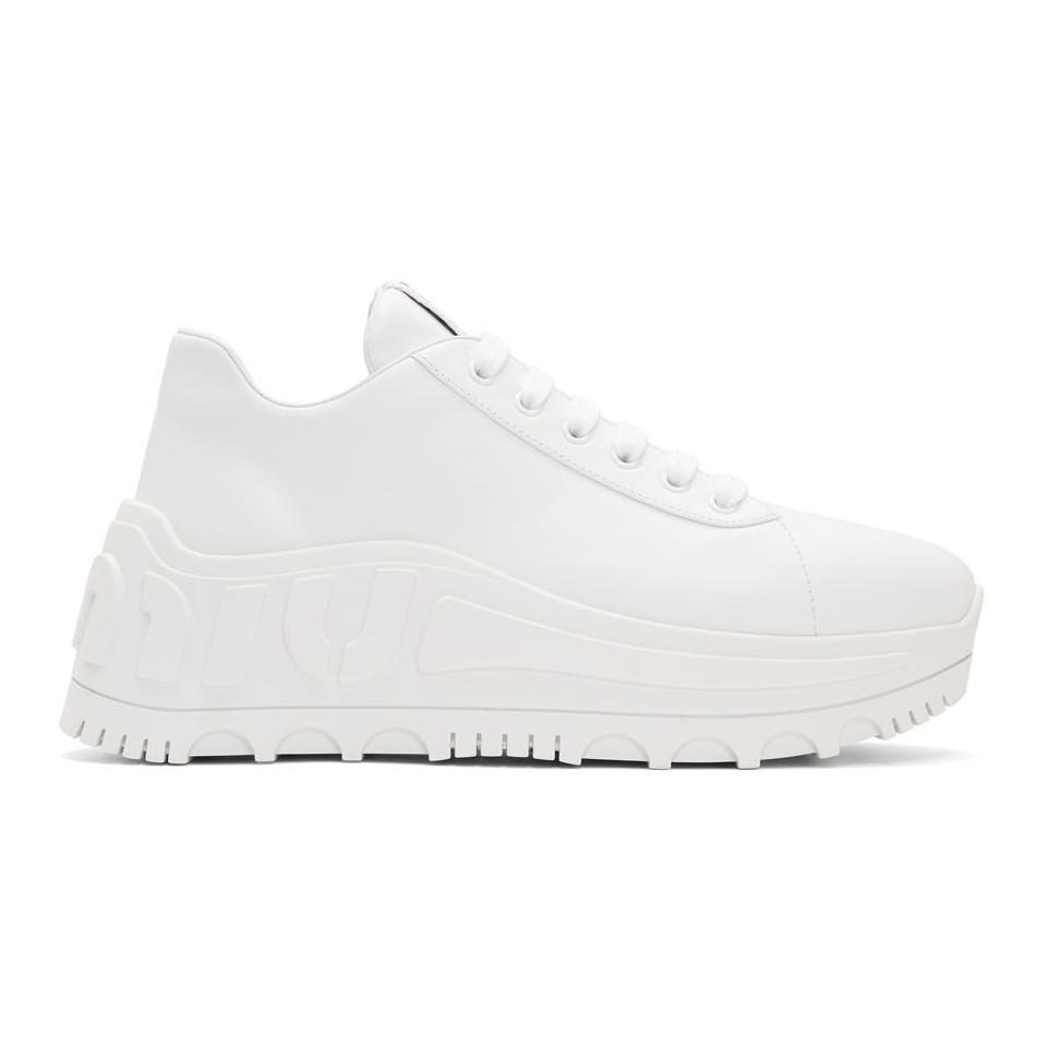 Miu Miu White Platform Leather Sneakers - Lyst