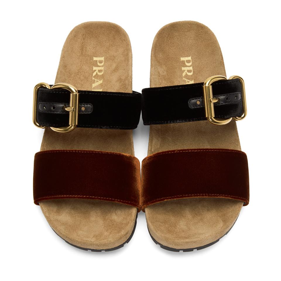 Brown Single Buckle Velvet Sandals | Lyst