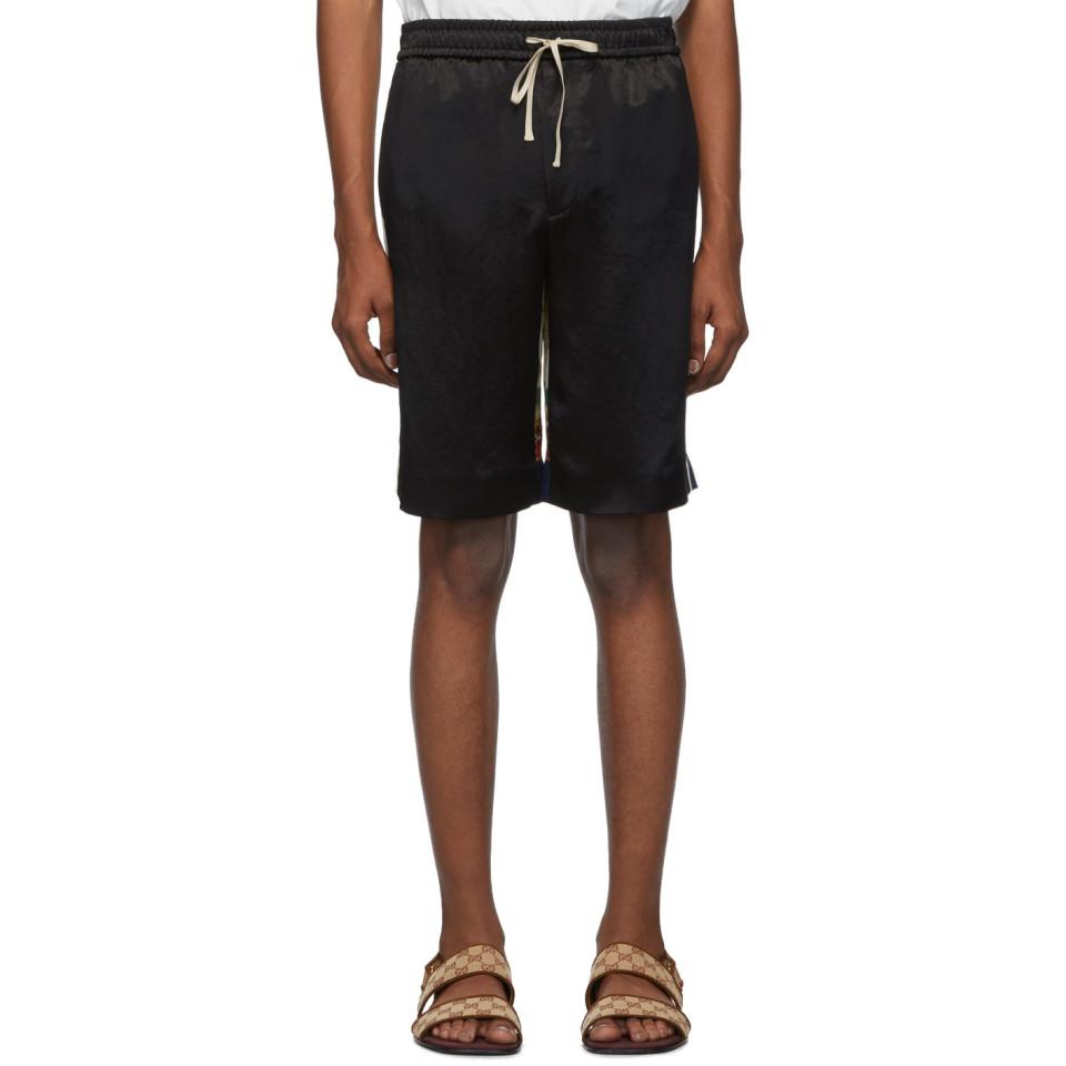 Gucci Satin Black Bimaterial Print Shorts for Men Lyst