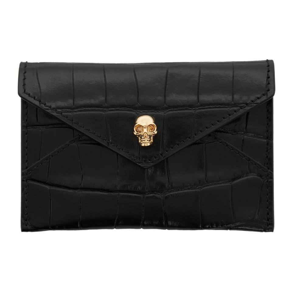 Alexander McQueen Leather Black Croc Skull Envelope Card Holder Save 
