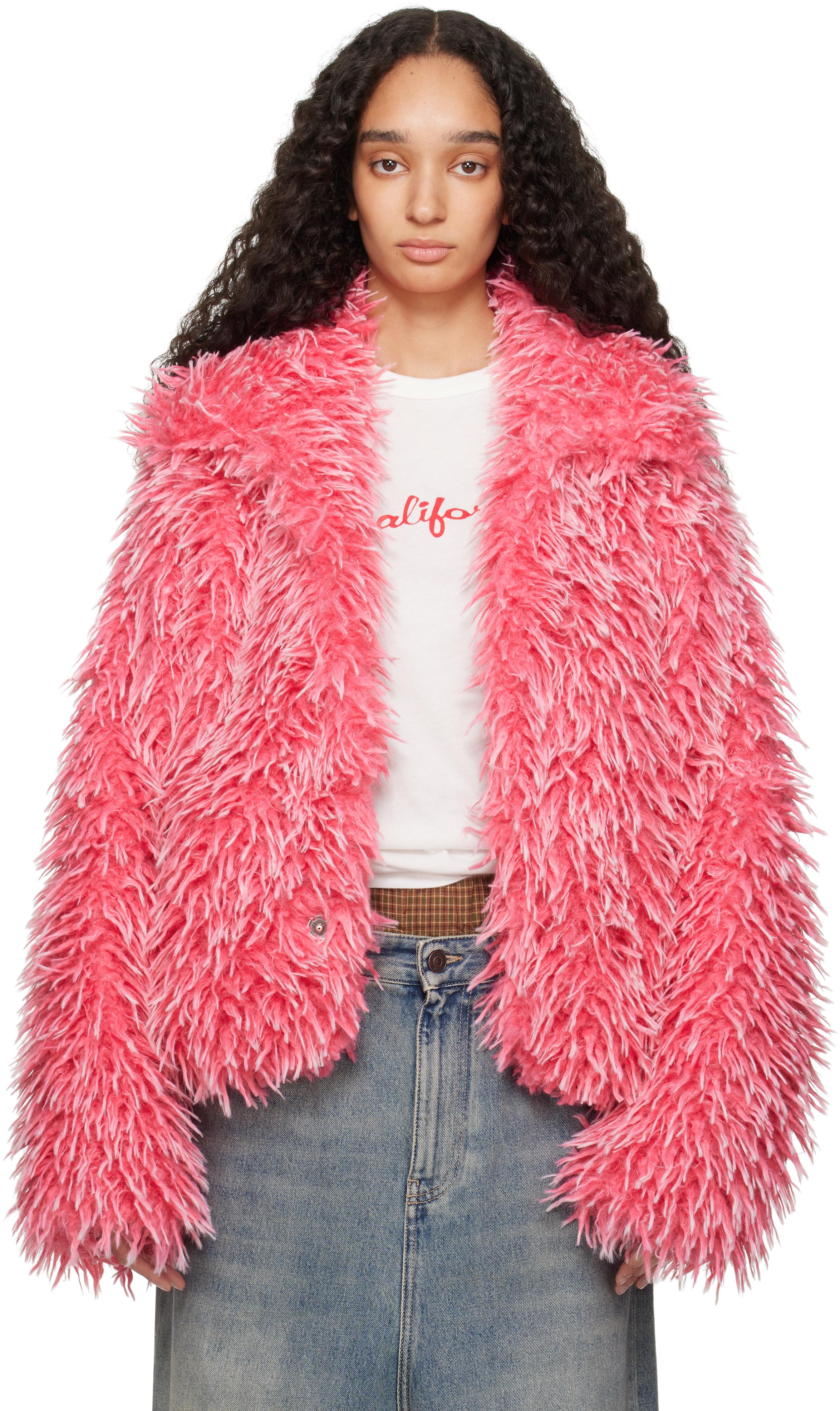 ERL ピンク Varsity フェイクファー ジャケット レッド | Lyst