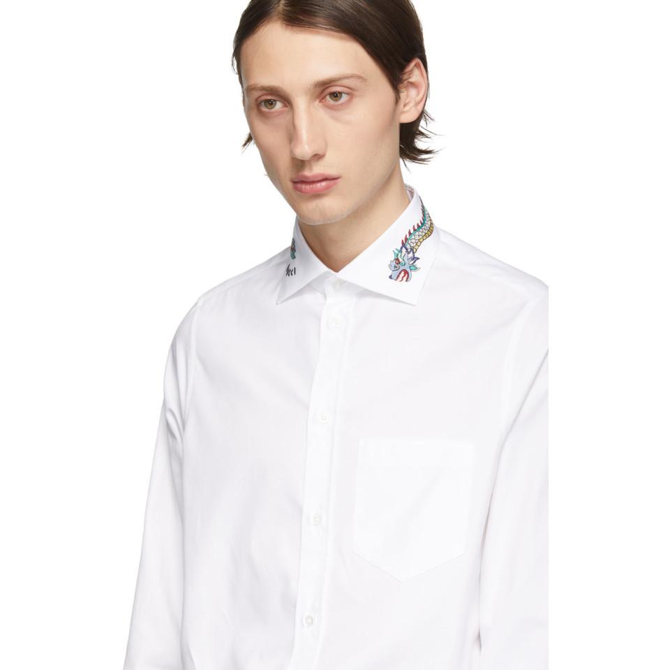 Chemise blanche Dragon Collar Gucci pour homme en coloris Blanc | Lyst