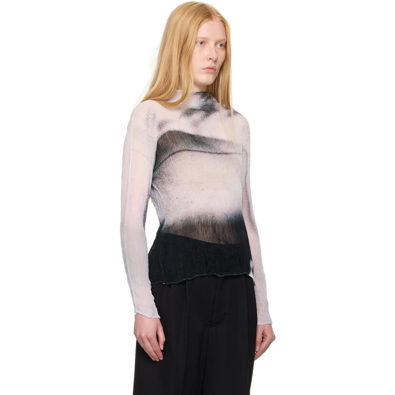 Issey Miyake Shadow Study Pleats Chiffon Twist Turtleneck in Black