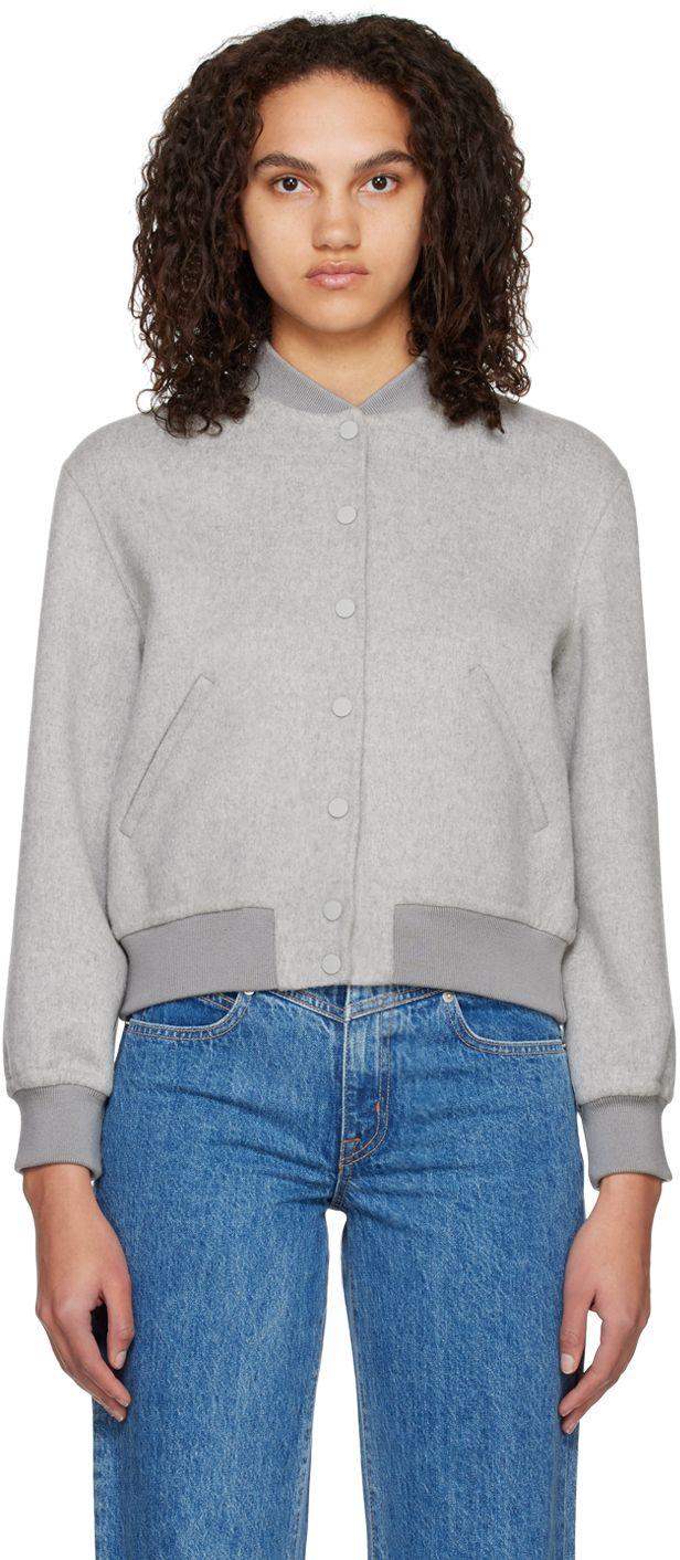 Theory Gray Varsity Bomber Jacket in Black Lyst