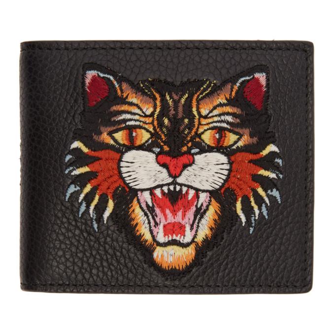 En eller anden måde Krønike hjemmelevering Gucci Leather Black Angry Cat Wallet - Lyst
