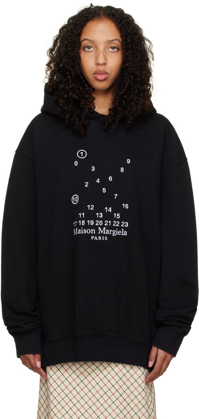Maison Margiela レディース ブラック 刺繍 フーディ アクティブウェア 