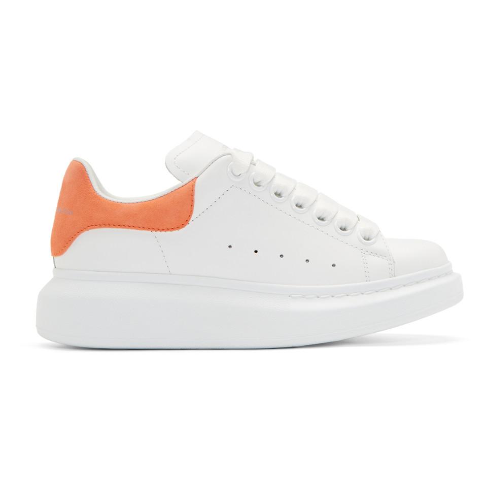Alexander McQueen Leather White And Orange Oversize Sneakers - Lyst