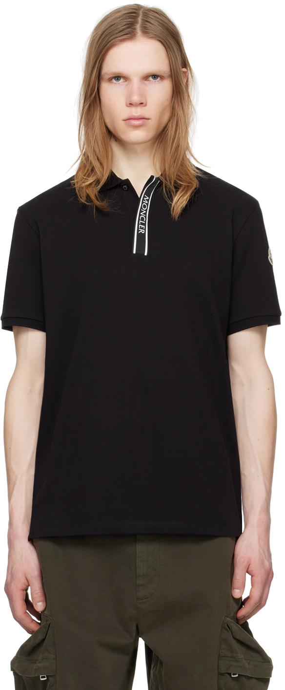 Moncler メンズ ブラック ロゴプリント ポロシャツ Tシャツ